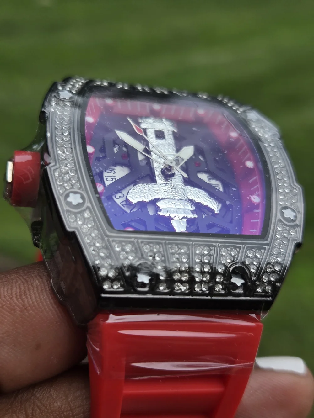 Men's Red Crystal-Accent Sport Watch